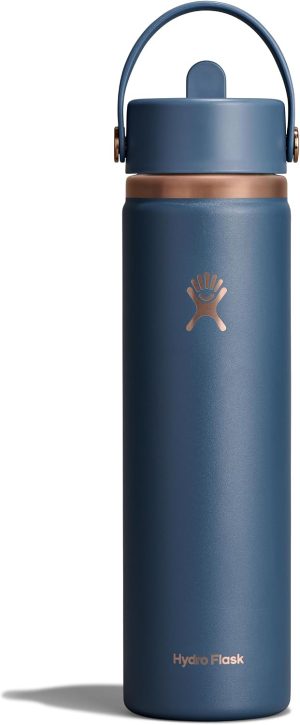 Hydro Flask Water Bottle - Insulated Stainless Steel - Wide Straw Lid. Non Spill. Leakproof in 24 Oz Harbor Blue Arc
