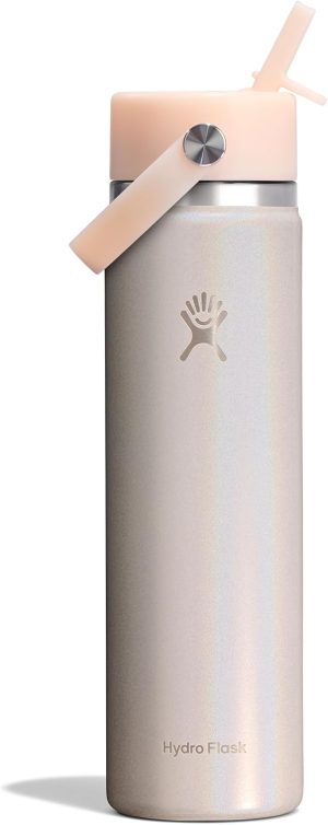 Hydro Flask Water Bottle - Insulated Stainless Steel - Wide Straw Lid. Non Spill. Leakproof in 24 Oz Glimmer Cream