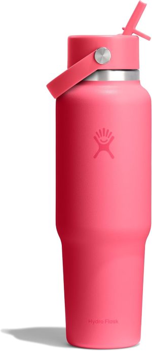 Hydro Flask Travel Water Bottle - Insulated Stainless Steel - Wide Straw Lid. Non Spill. Leakproof in 40 Oz Popstar Pink